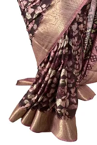 Stylish Brown Silk Blend Printed Saree with Blouse piece For Women-thumb4