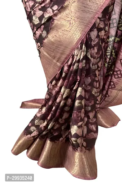 Stylish Brown Silk Blend Printed Saree with Blouse piece For Women-thumb5