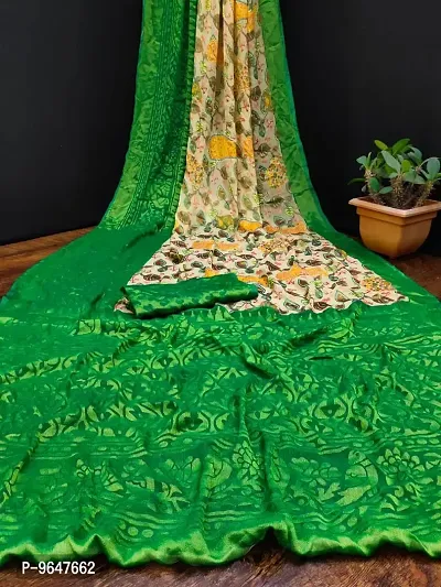 Elegant Brasso Green Printed Saree with Blouse Piece For Women-thumb0