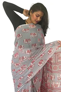 Stylish Georgette Grey Printed Saree With Blouse Piece For Women-thumb4