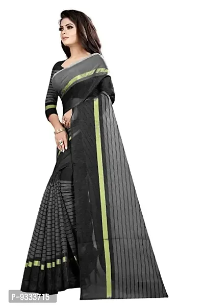 Sitanjali women's trendy cotton silk saree with unstiched blouse Piece (RUSTUM BLACK)-thumb3