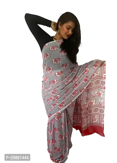 Stylish Georgette Grey Printed Saree With Blouse Piece For Women-thumb0