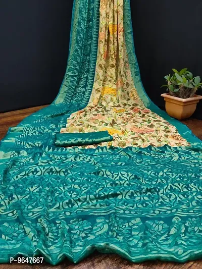 Elegant Brasso Sky Blue Printed Saree with Blouse Piece For Women