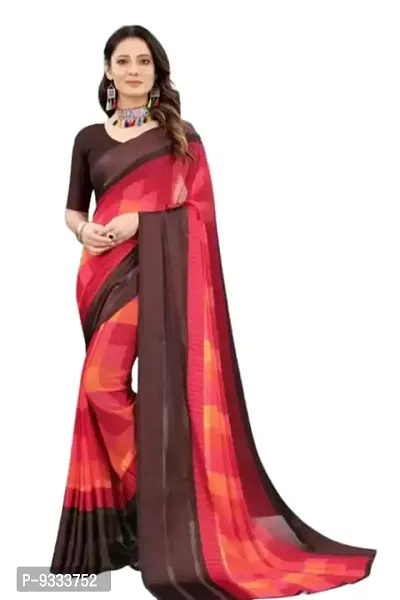 Sitanjali Women's Trendy Georgette Saree with Unstiched Blouse Piece (RANGOLI_Red)