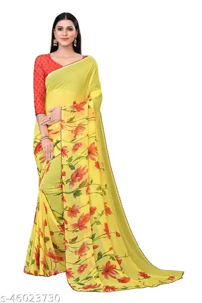 Sitanjali Women's Georgette Printed Saree With Blouse Piece