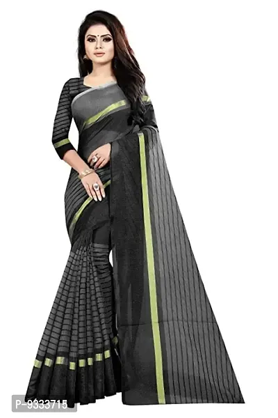 Sitanjali women's trendy cotton silk saree with unstiched blouse Piece (RUSTUM BLACK)