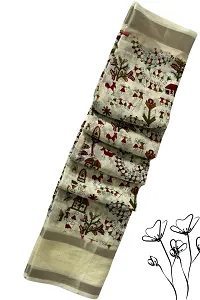 Stylish Beige Silk Blend Printed Saree with Blouse piece For Women-thumb1