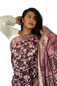 Stylish Brown Silk Blend Printed Saree with Blouse piece For Women-thumb1