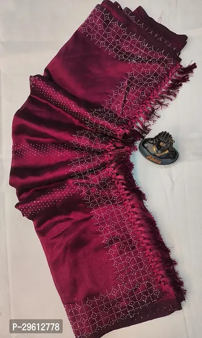 Stylish Wine Silk Blend Saree With Blouse Piece For Women