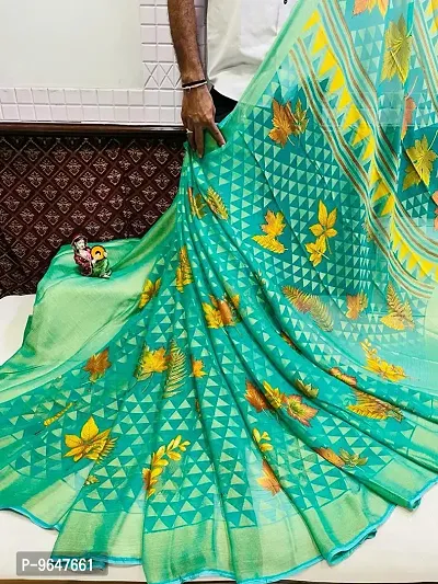 Elegant Brasso Teal Printed Saree with Blouse Piece For Women