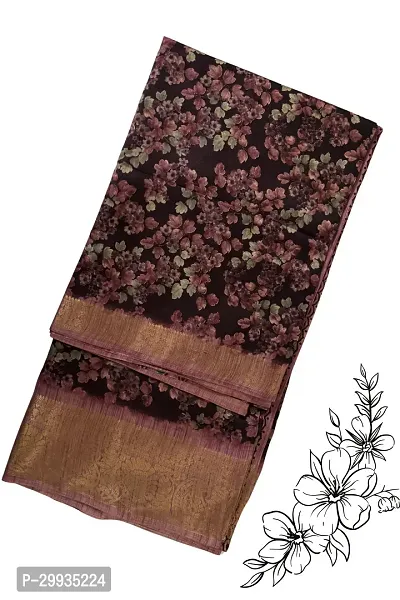 Stylish Brown Silk Blend Printed Saree with Blouse piece For Women
