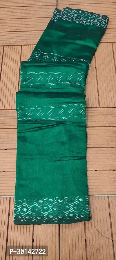 Stylish Silk Blend Green Printed Saree With Blouse Piece For Women