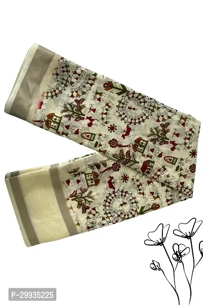 Stylish Beige Silk Blend Printed Saree with Blouse piece For Women