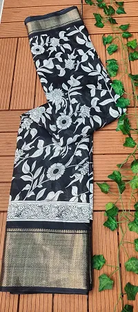 Stylish Black Silk Blend Printed Saree with Blouse piece For Women-thumb3