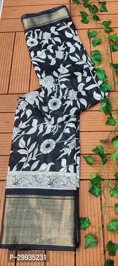 Stylish Black Silk Blend Printed Saree with Blouse piece For Women-thumb4