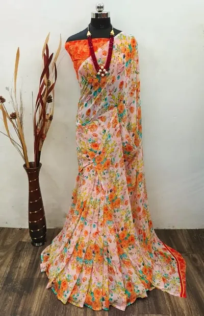 Weightless Georgette Floral Printed Sarees with Blouse Piece