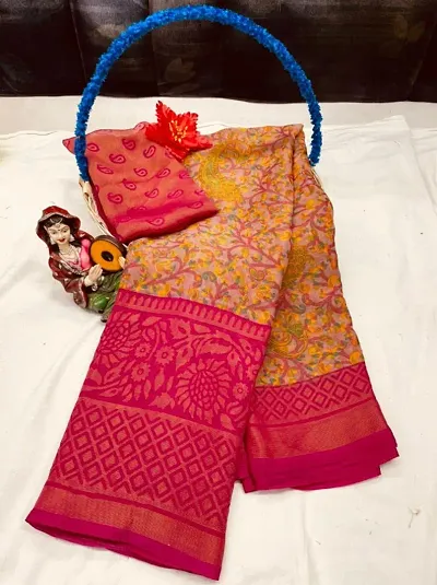 Women Brasso Saree With unstitched Blouse Piece (NAITRI PINK)