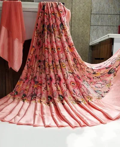 Beautiful Satin Printed Sarees With Blouse Piece