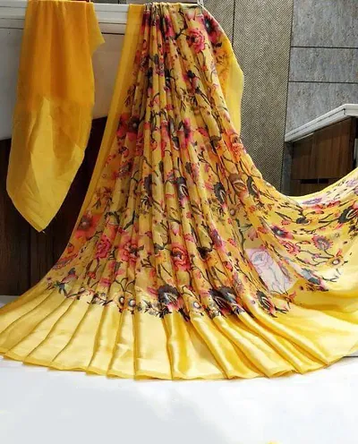 Attractive Satin Saree with Blouse piece 