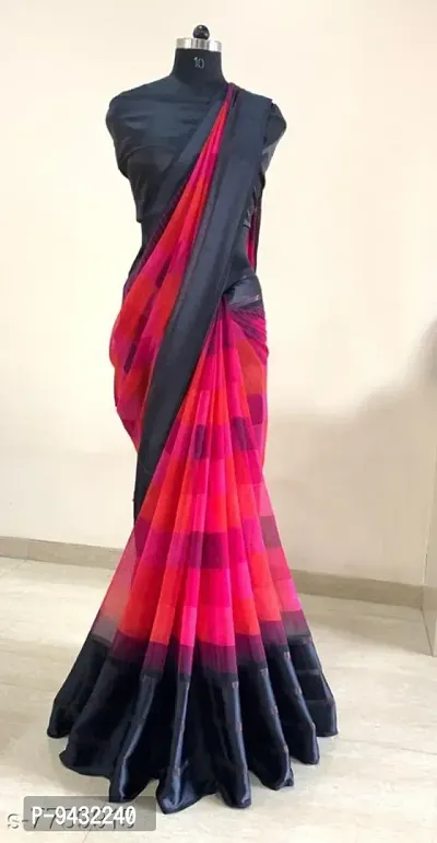 SITANJALI WOMANS PRINTED SATIN PATTA SAREE WITH BLOUSE PIECE