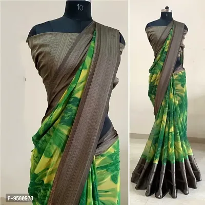 SITANJALI WOMANS PRINTED SATIN PATTA SAREE WITH BLOUSE PIECE-thumb0