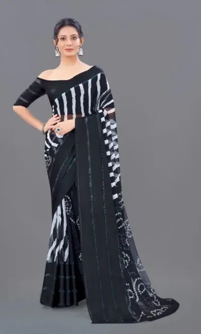 MH UNIQUE Women's Weightless Silk Stripes Saree with Designer Blouse
