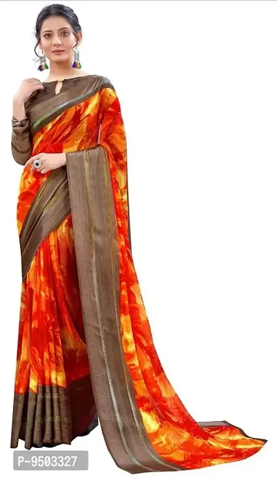 SITANJALI WOMANS PRINTED SATIN PATTA SAREE WITH BLOUSE PIECE