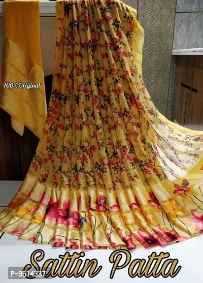 Classic Satin Printed Saree with Blouse piece-thumb0