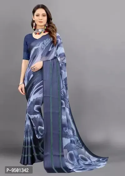 Woman Printed Satin Patta Saree With Blouse Piece-thumb0