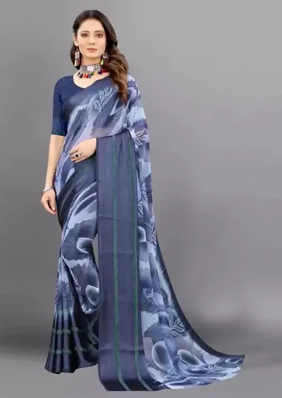 Georgette Satin Patta Printed Sarees with Blouse piece