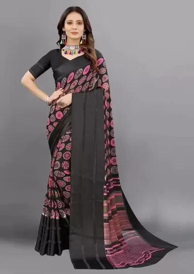 Georgette Printed Satin Patta Sarees with Blouse piece