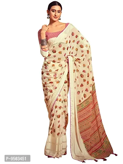 Woman Printed Satin Patta Saree With Blouse Piece