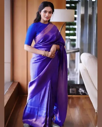 Stylish Silk Blend Self Pattern Saree without Blouse piece For Women