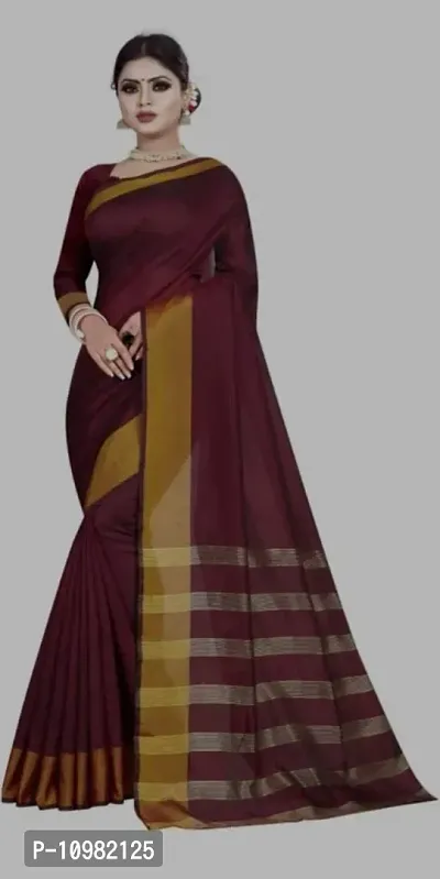 WOMANS PRINTED COTTON SILK SAREE WITH BLOUSE PIECE-thumb0