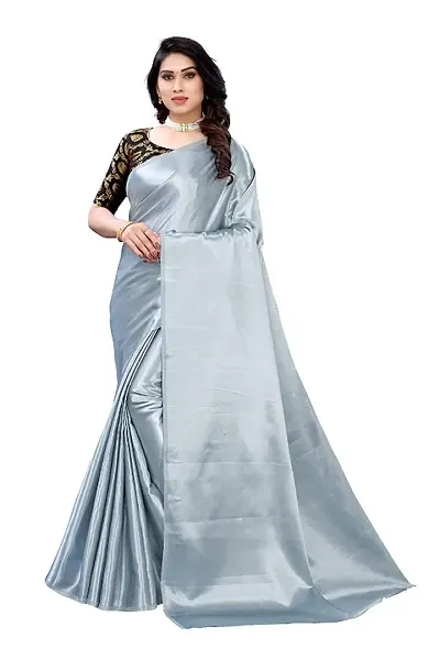 Solid Satin Silk Sarees without Blouse piece