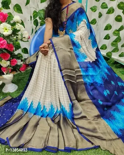 WOMANS PRINTED CHIFFON SAREE WITH BLOUSE PIECE