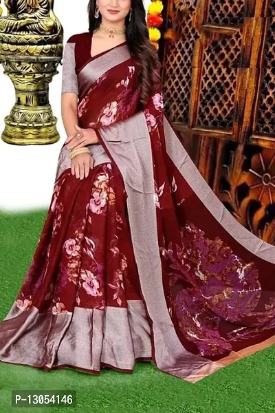 WOMANS PRINTED CHIFFON SAREE WITH BLOUSE PIECE