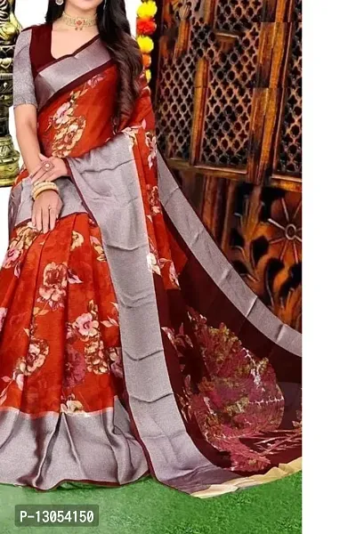 WOMANS PRINTED CHIFFON SAREE WITH BLOUSE PIECE