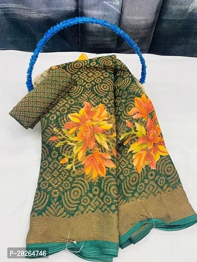 WOMANS PRINTED BRASSO SAREE WITH BLOUSE PIECE-thumb0