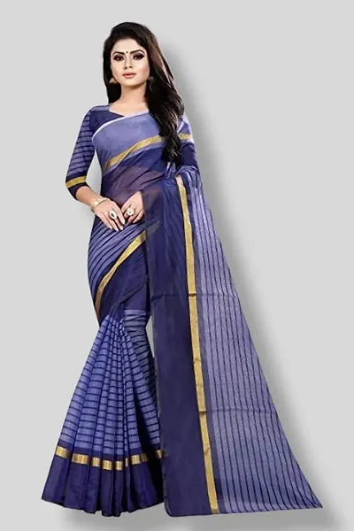 Cotton Silk Striped Sarees with Blouse piece