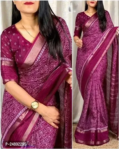 Classic Silk Blend Printed Saree with Blouse piece