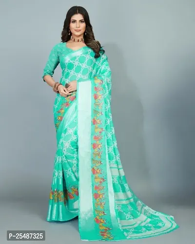 WOMANS PRINTED CHIFFON SAREE WITH BLOUSE PIECE