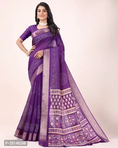 Classic Cotton Blend Printed Saree with Blouse piece