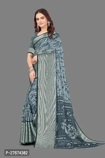 Sitanjali Womens Chiffon Printed Saree With Unstiched Blouse Pice-thumb0