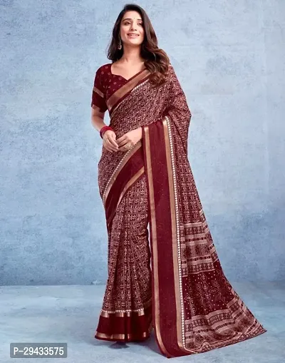 Classic Silk Blend Printed Saree with Blouse piece