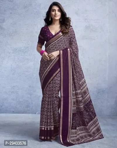 Classic Silk Blend Printed Saree with Blouse piece