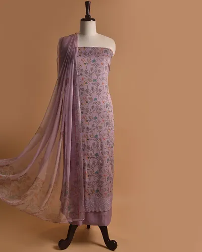 Elegant Embroidered Dress Material with Dupatta For Women