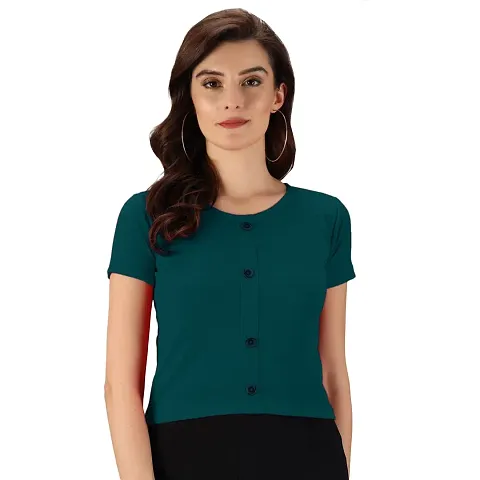 Meijaata Women's Casual Stylish Half Sleeve Polyester Lycra Crop Top