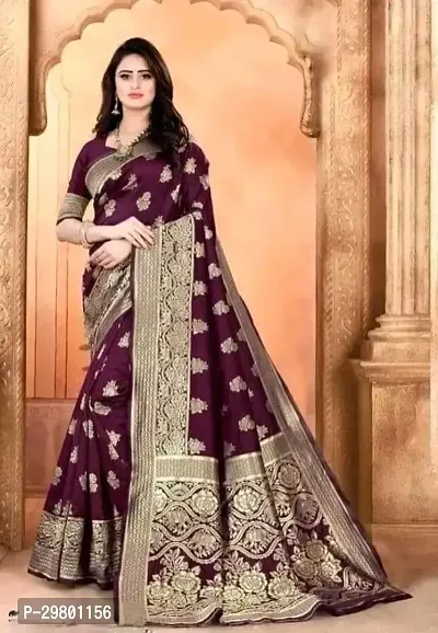 Stylish Purple Banarasi Silk Saree with Blouse piece For Women