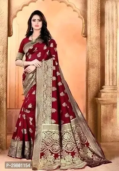 Stylish Maroon Banarasi Silk Saree with Blouse piece For Women